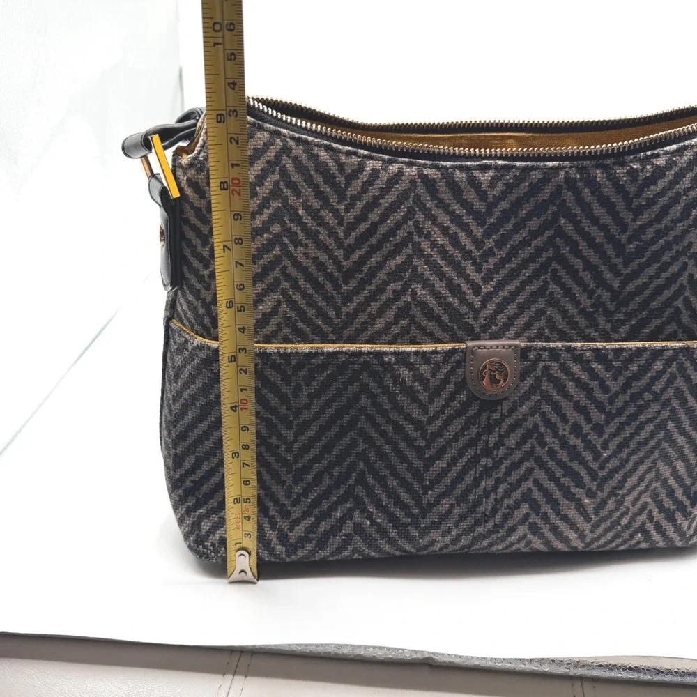Spartina 449 Herringbone Shoulder Black Boho Chic Coastal Artisan Linen Leather